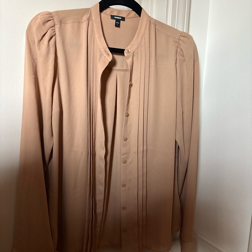 Express Camel Button-Up Blouse